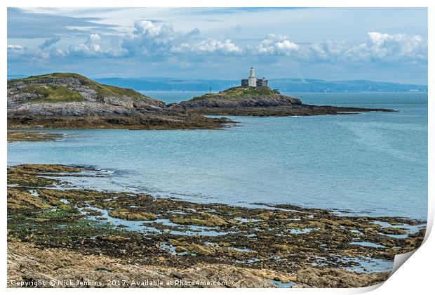 Mumbles Lighthouse Across Bracelet Bay Print by Nick Jenkins