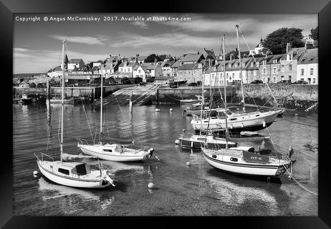 Yachts at anchor in St Monans harbour (mono) Framed Print by Angus McComiskey