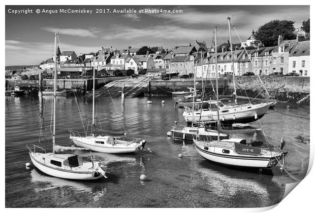 Yachts at anchor in St Monans harbour (mono) Print by Angus McComiskey