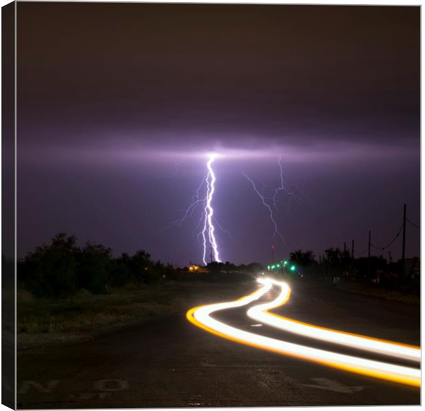 Street Lightning, New Mexico.  Canvas Print by John Finney