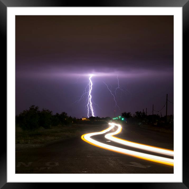 Street Lightning, New Mexico.  Framed Mounted Print by John Finney