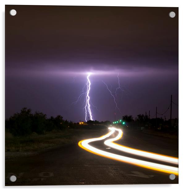 Street Lightning, New Mexico.  Acrylic by John Finney