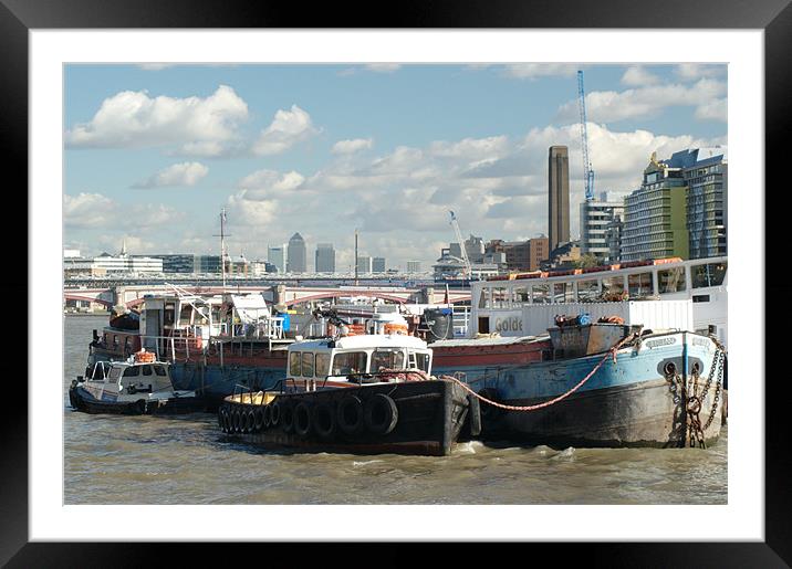 Thames barges and Canary Wharf Framed Mounted Print by Chris Day