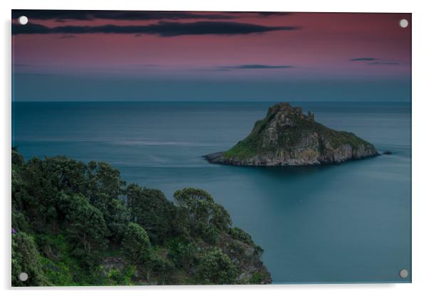 Thatcher Rock Torquay at Sunset  Acrylic by Tracey Yeo