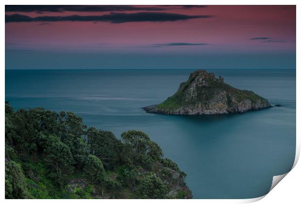 Thatcher Rock Torquay at Sunset  Print by Tracey Yeo