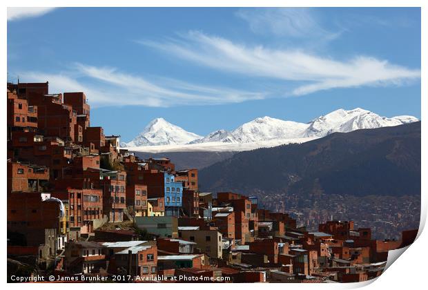 Suburbs of La Paz and Cordillera Real Bolivia Print by James Brunker