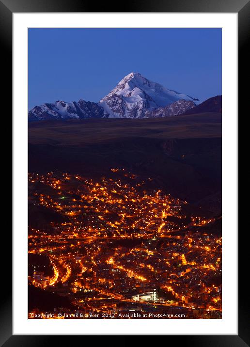 La Paz and Mt Huayna Potosi at Twilight Bolivia Framed Mounted Print by James Brunker