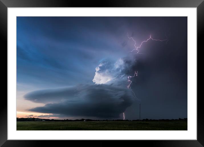 Broken Bow lightning, Nebraska.  Framed Mounted Print by John Finney