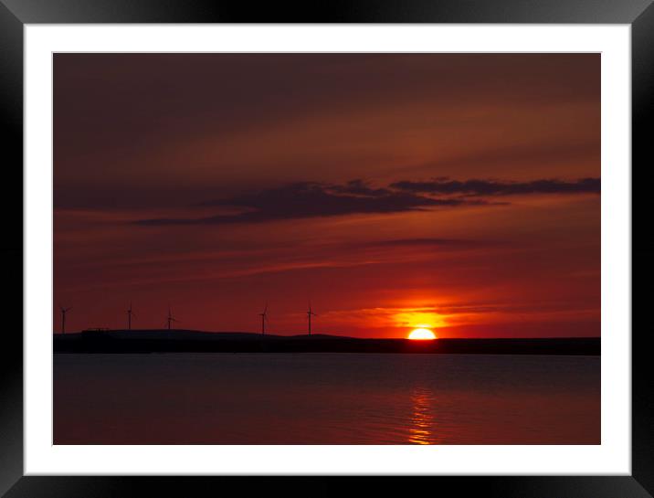 Wind turbines at sunset    Framed Mounted Print by chris smith