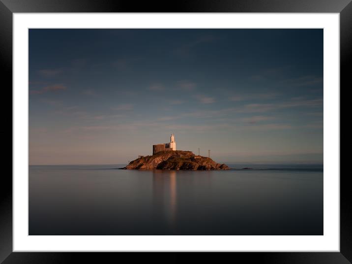 Tranquil evening at Mumbles lighthouse Framed Mounted Print by Leighton Collins