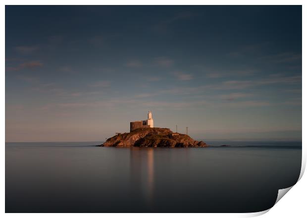 Tranquil evening at Mumbles lighthouse Print by Leighton Collins