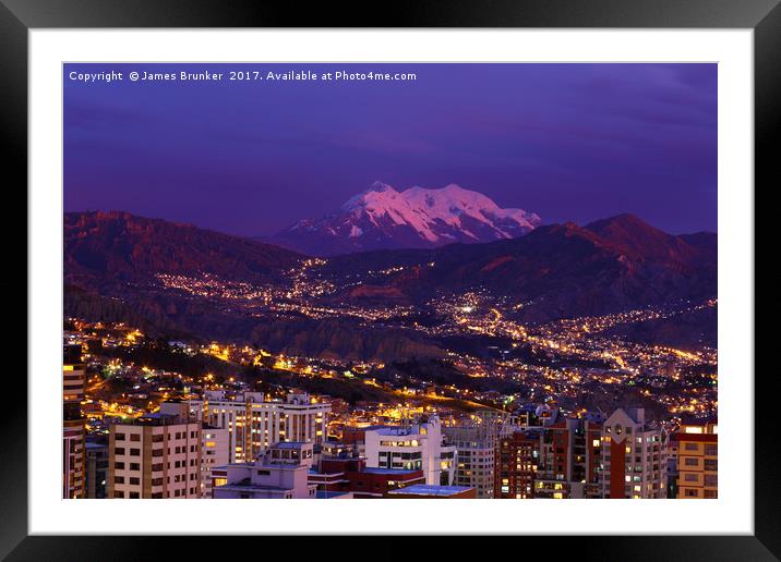 La Paz and Mt Illimani at Sunset Bolivia Framed Mounted Print by James Brunker