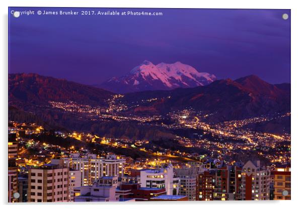 La Paz and Mt Illimani at Sunset Bolivia Acrylic by James Brunker