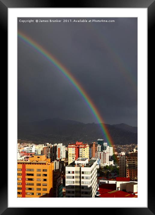 Rainbow Above La Paz CIty Centre Bolivia Framed Mounted Print by James Brunker