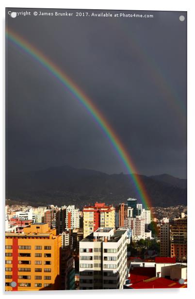 Rainbow Above La Paz CIty Centre Bolivia Acrylic by James Brunker