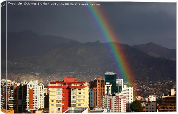 Rainy Season Rainbow Over La Paz City Bolivia Canvas Print by James Brunker