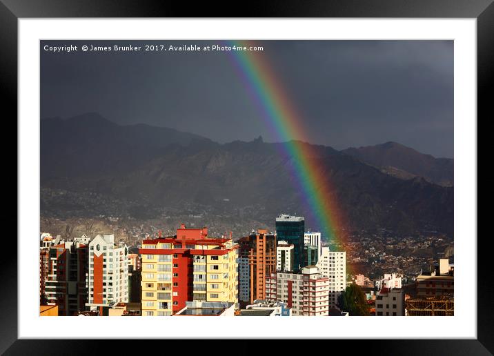 Rainy Season Rainbow Over La Paz City Bolivia Framed Mounted Print by James Brunker