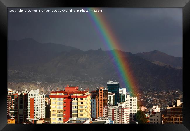 Rainy Season Rainbow Over La Paz City Bolivia Framed Print by James Brunker