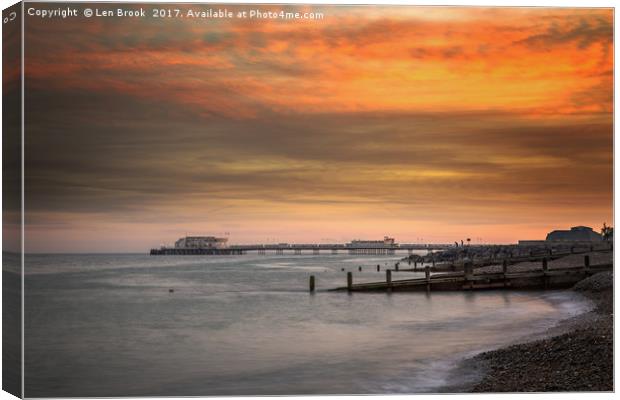 Worthing Pier at Sunset Canvas Print by Len Brook