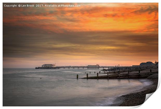 Worthing Pier at Sunset Print by Len Brook