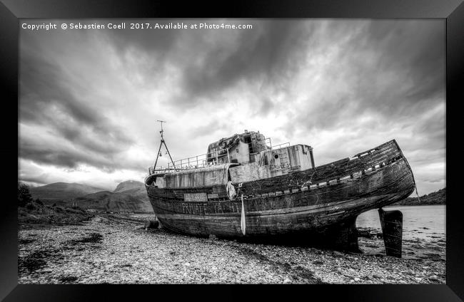 The shipwreck at Fort William beach on the Scottis Framed Print by Sebastien Coell