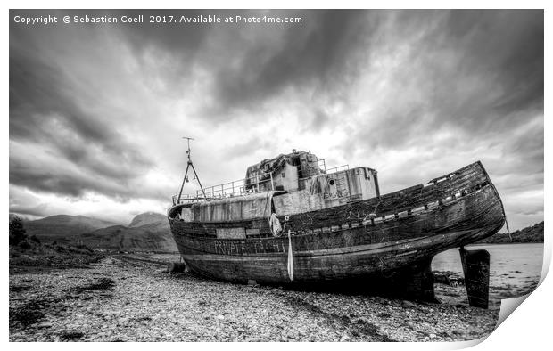 The shipwreck at Fort William beach on the Scottis Print by Sebastien Coell