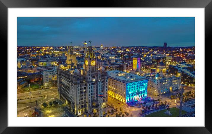 The beautiful Liverpool Skyline at night  Framed Mounted Print by Paul Raynard