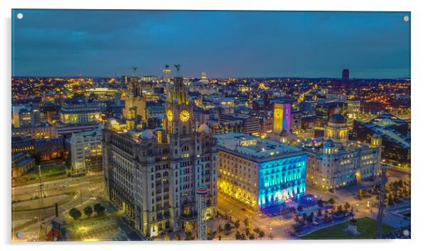 The beautiful Liverpool Skyline at night  Acrylic by Paul Raynard