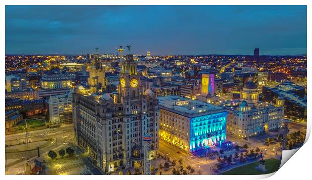 The beautiful Liverpool Skyline at night  Print by Paul Raynard