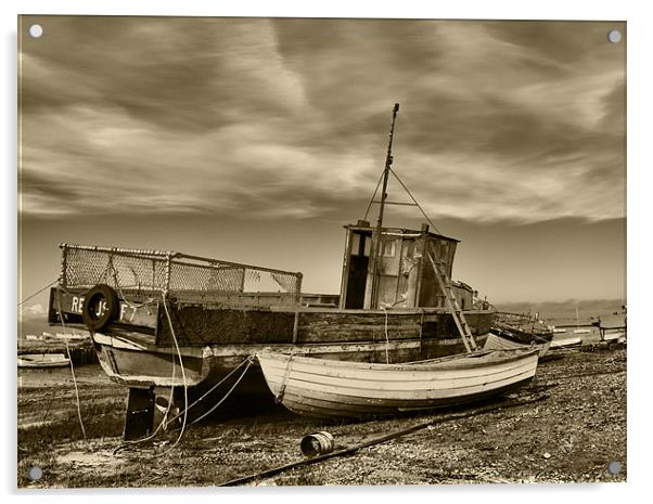 Brancaster Staithe at Low Tide Sepia Acrylic by Paul Macro