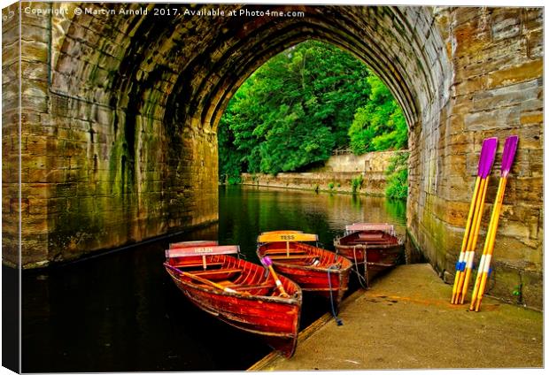 Rowing Boats on the RIver in Durham City Canvas Print by Martyn Arnold