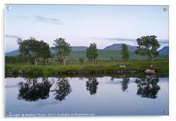 Loch Ba Twilight reflections Acrylic by Stephen Taylor