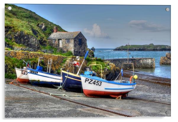 Mullion Cove Harbour Fishing Boats Acrylic by austin APPLEBY
