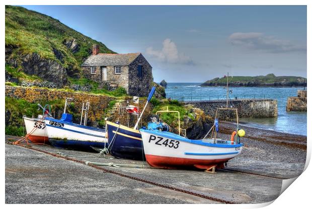 Mullion Cove Harbour Fishing Boats Print by austin APPLEBY