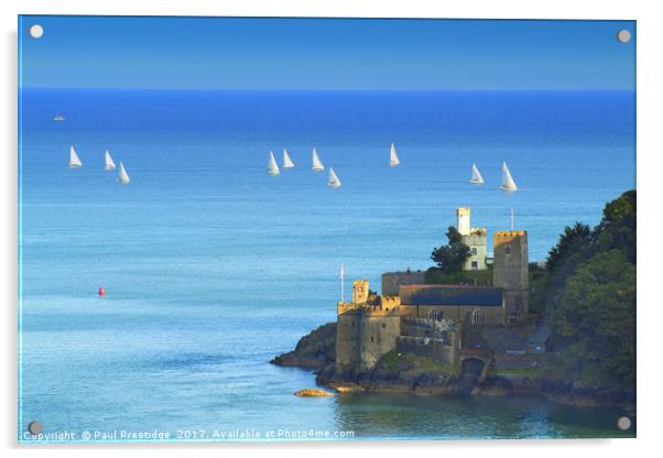 Yachts Racing off Dartmouth Castle and Church Acrylic by Paul F Prestidge