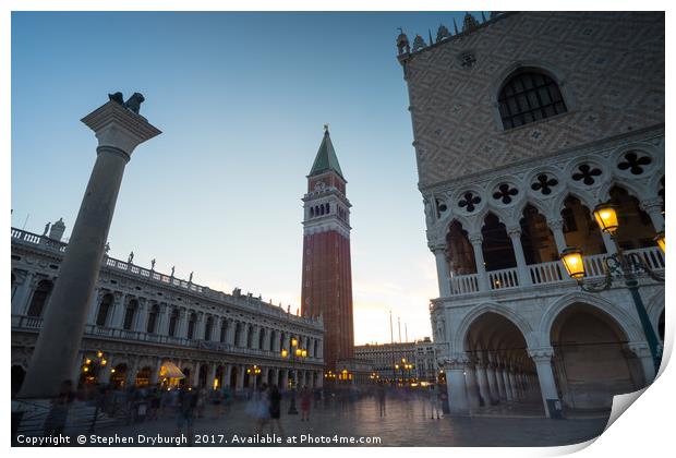 St Marks Square at dusk Print by Stephen Dryburgh