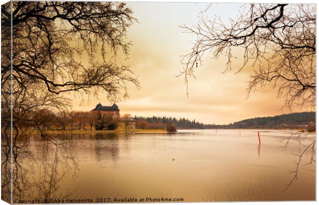 Castle, Lake and Goldeneye Canvas Print by Jukka Heinovirta