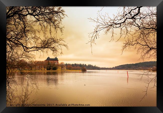 Castle, Lake and Goldeneye Framed Print by Jukka Heinovirta