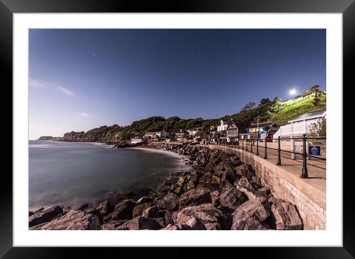 Seaside village under moonlight Framed Mounted Print by Alf Damp