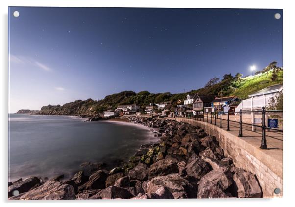 Seaside village under moonlight Acrylic by Alf Damp