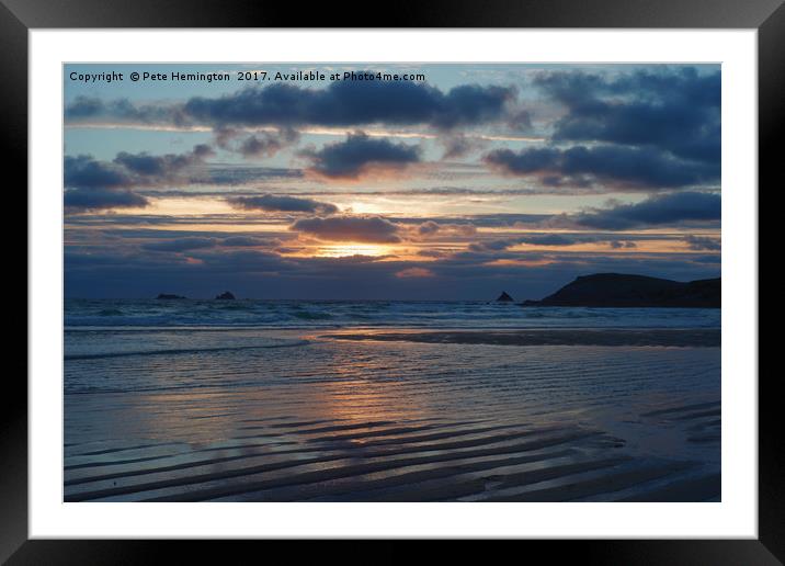 Sunset over Constantine Bay in Cornwall Framed Mounted Print by Pete Hemington
