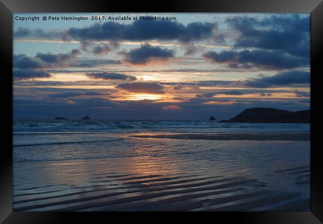 Sunset over Constantine Bay in Cornwall Framed Print by Pete Hemington