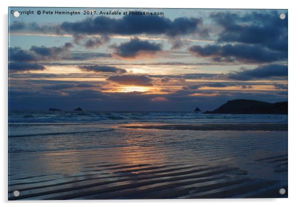 Sunset over Constantine Bay in Cornwall Acrylic by Pete Hemington