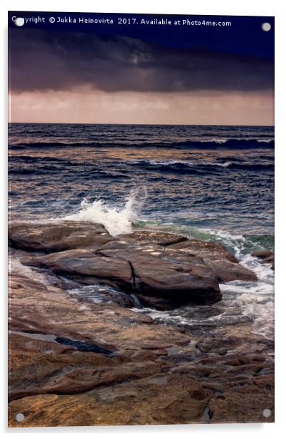 Waves Splash On The Rocks At Sunset Acrylic by Jukka Heinovirta