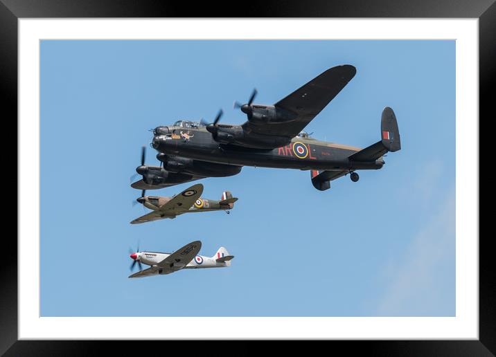 BBMF Lancaster and Spitfires Framed Mounted Print by J Biggadike