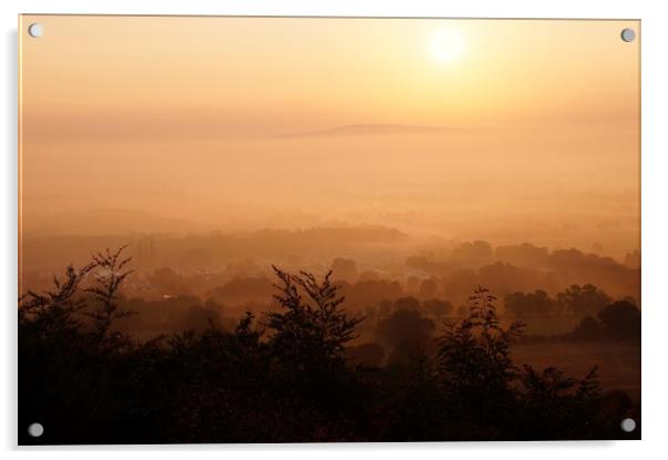                 Misty Sunrise over Bredon Hill     Acrylic by John Iddles
