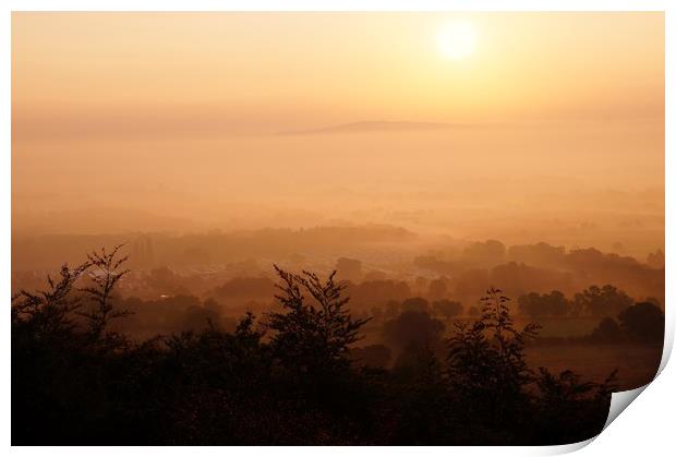                 Misty Sunrise over Bredon Hill     Print by John Iddles