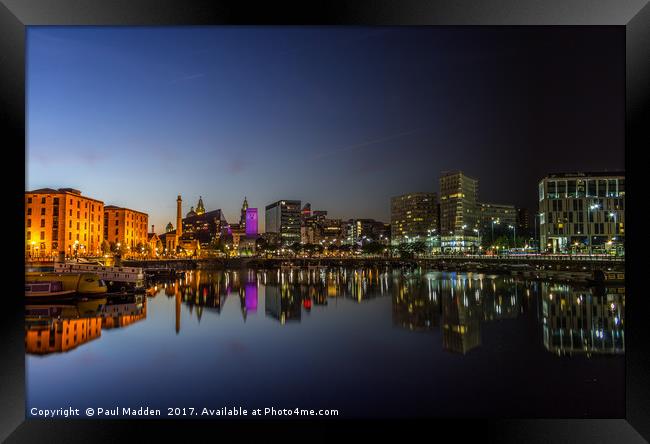 Salthouse Dock - Sunset to midnight Framed Print by Paul Madden