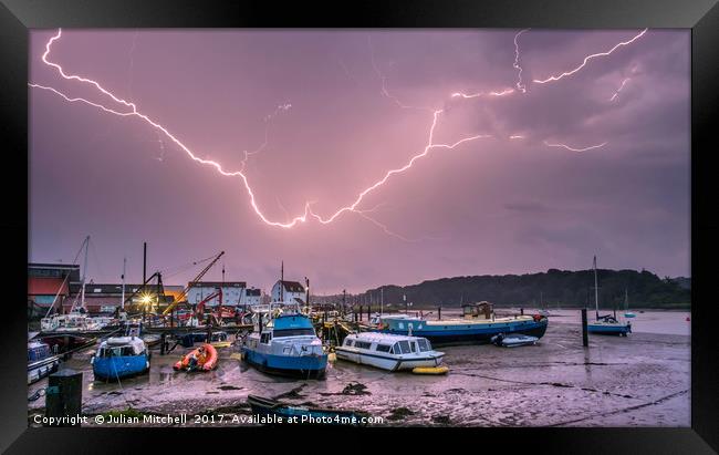Lightning strike Framed Print by Julian Mitchell