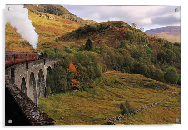 Steam train on Glenfinnan Viaduct Scotland Acrylic by Linda More
